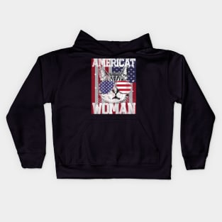 Americat Woman American Flag 4th Of July Cat Meowica Kids Hoodie